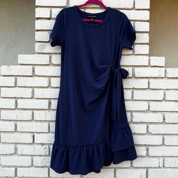 NWT A Pea in the Pod Maternity Side Tie Midi Dress in Navy - Size Large - Picture 1 of 7